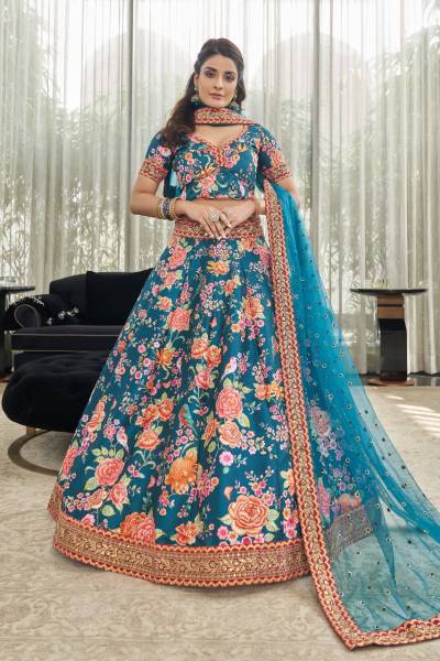 Code 7515 By Zeel Designer Floral Lehenga Choli Collection